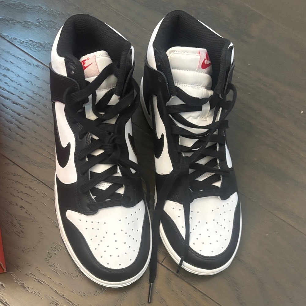 Nike Dunks Black and White High-Top Sneakers with Red Logo Accent NEW!!!